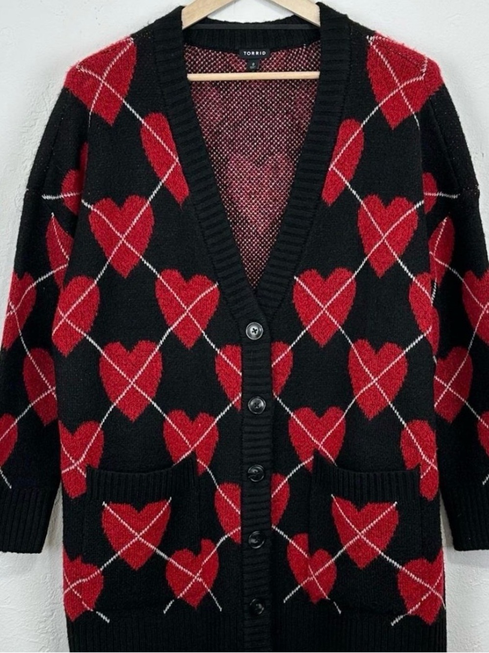 torrid vegan cashmere Cardigan with Red Heart Argyle Pattern